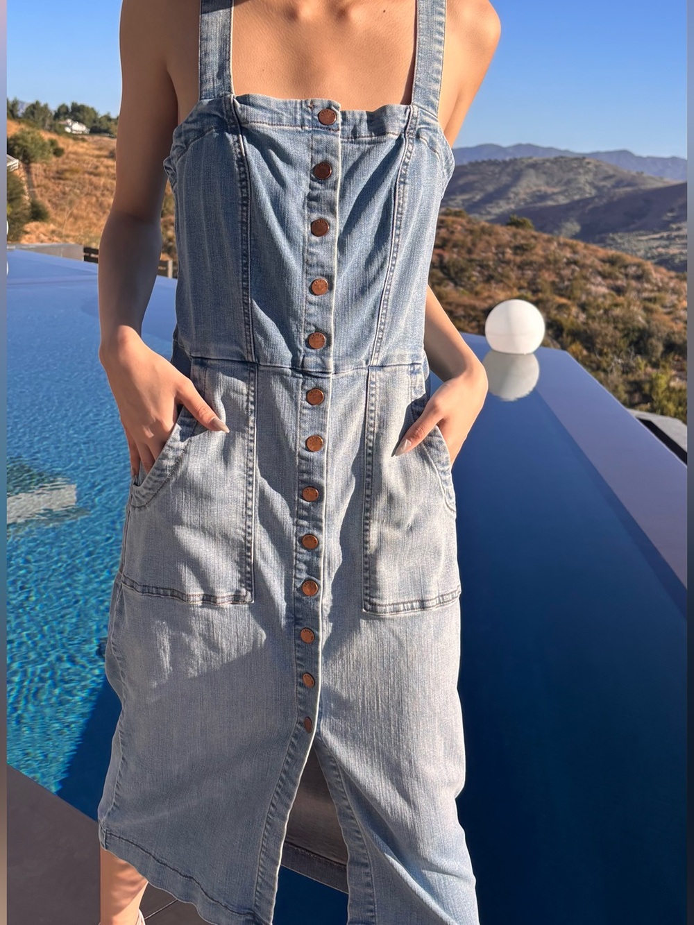 Level 99 Claire Light Denim Snap up Dress Light Blue